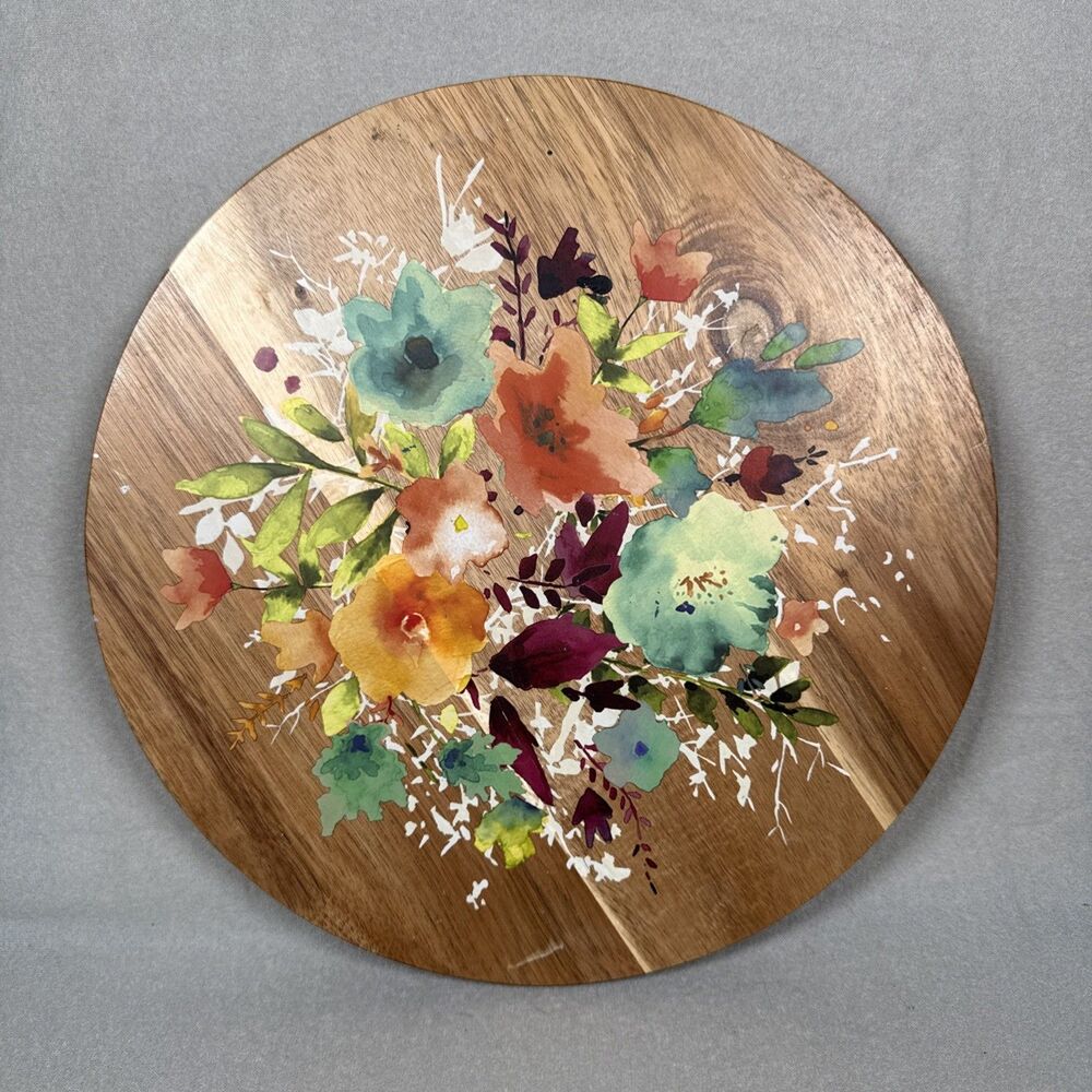 Pioneer Woman Willow Wood Turntable Revolving Food Server Lazy Susan 12" FLAWED